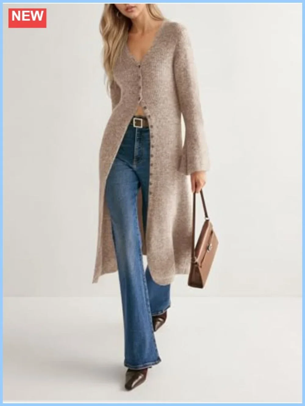 Women's Open Front Cardigan Sweater Midi Length Long Sleeve Knit Duster